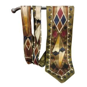 Showcase Men's 100% Silk Gold/Blue/Red Abstract Print Neck Tie OS